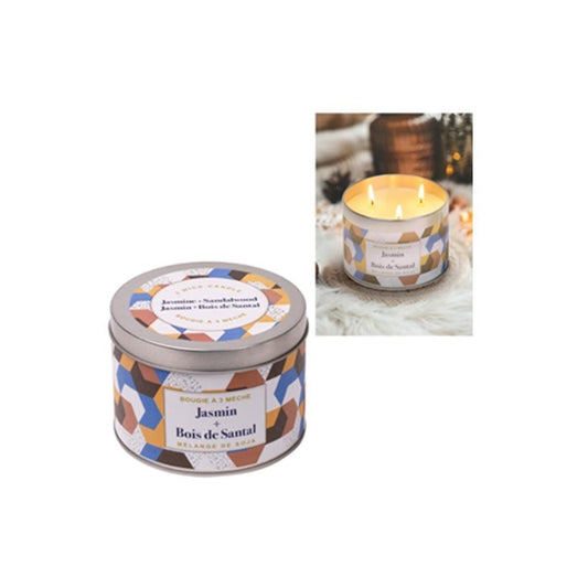 KG 3-Wick Tin Jasmin&Sandalwood Paraffin/Soy Blend Candle (Az)