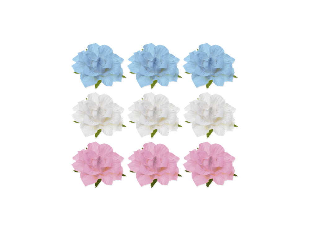 Floral Embellish: 1.25" Handmade Paper Mini Open Roses x9 w/Stem D) Pastel