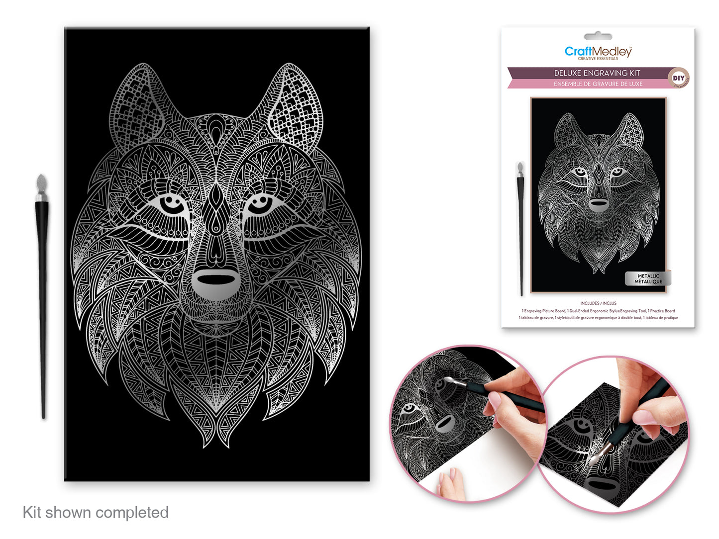 Craft Medley Kit: Deluxe Engraving Art DIY Kit H) Metallic~ Wolf