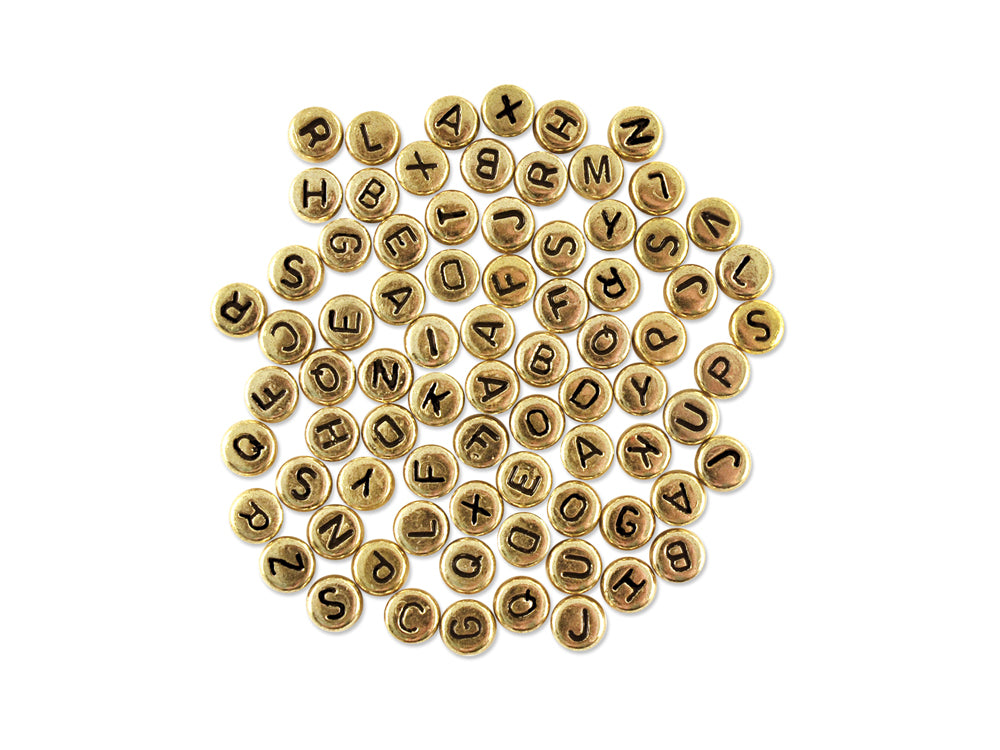 Alphabet Beads: 7mm Round 90ct 4mm(T) B) Metallic Gold