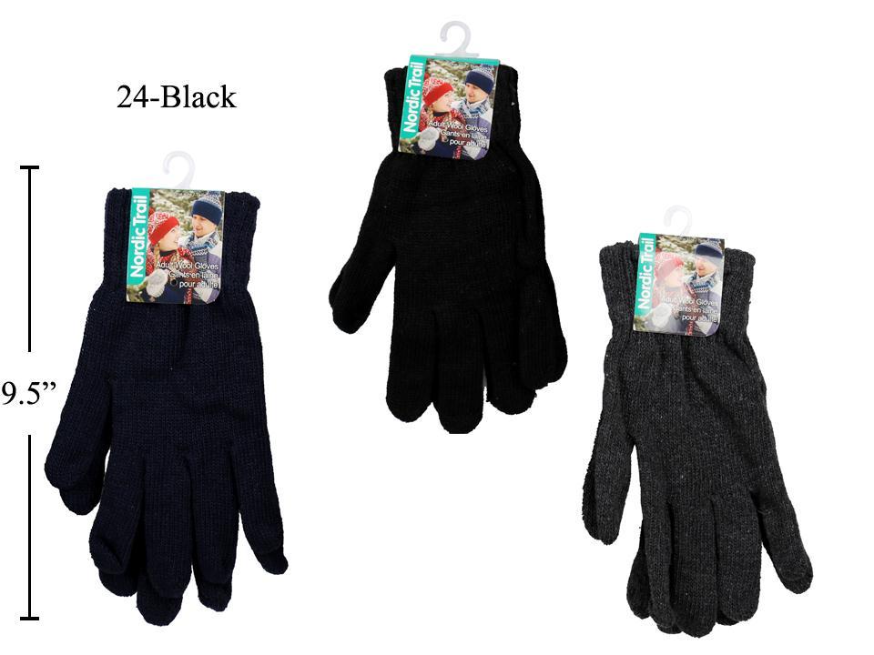 Nordic T. Adult Wool Gloves,2 Sizes S/M,M/L,3/cols.,header, (ES15787)