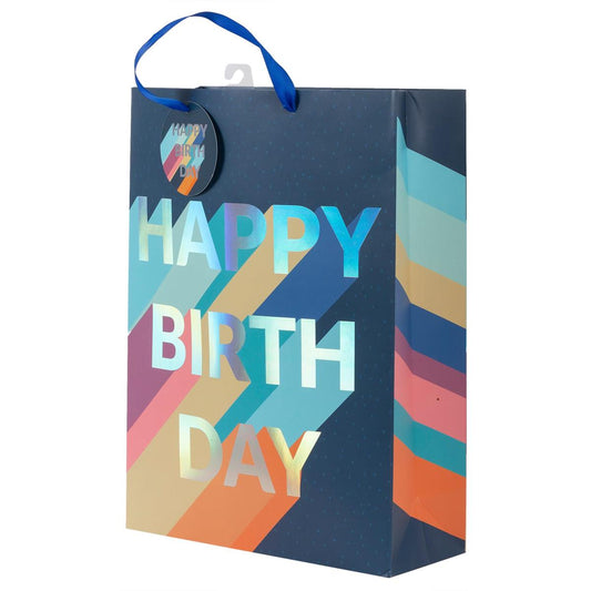 Paper T. DLX Gift Bag, Jumbo, Navy Bday, Matte 210GSM, HS Tag +j-hook