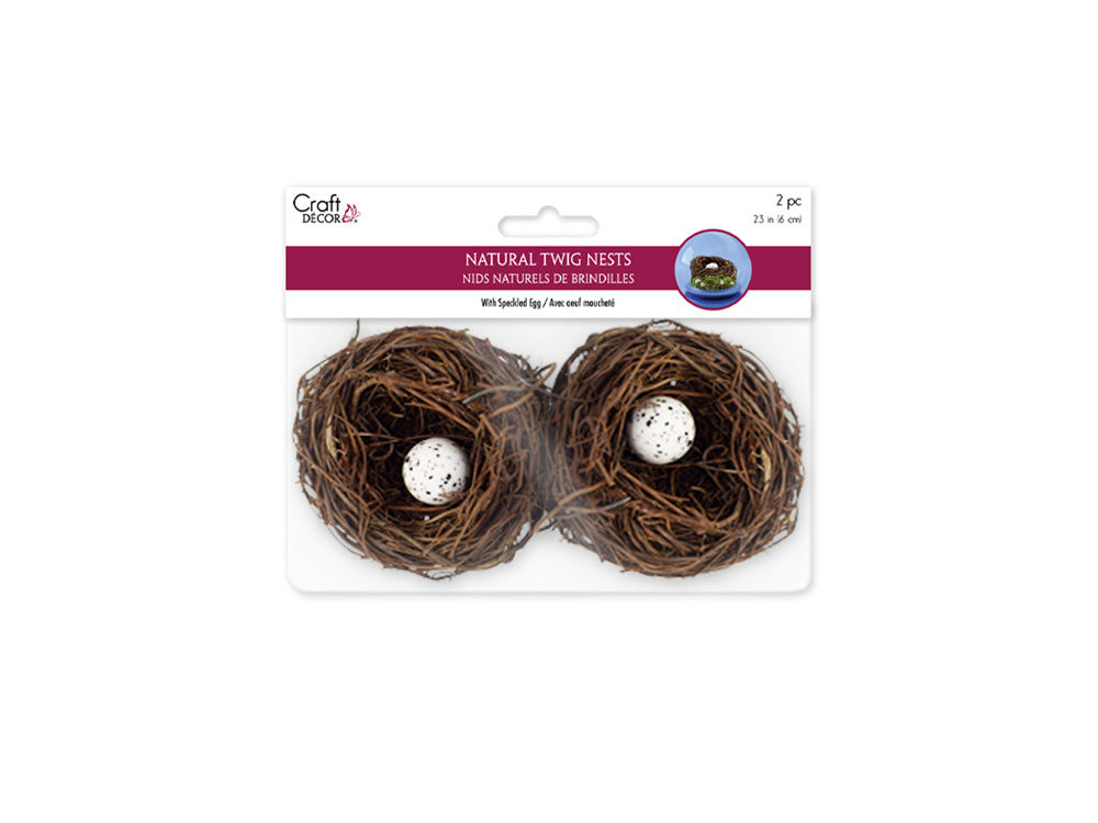 Craft Decor: 6cm Natural Twig Nest 2ct w/Speckled Egg