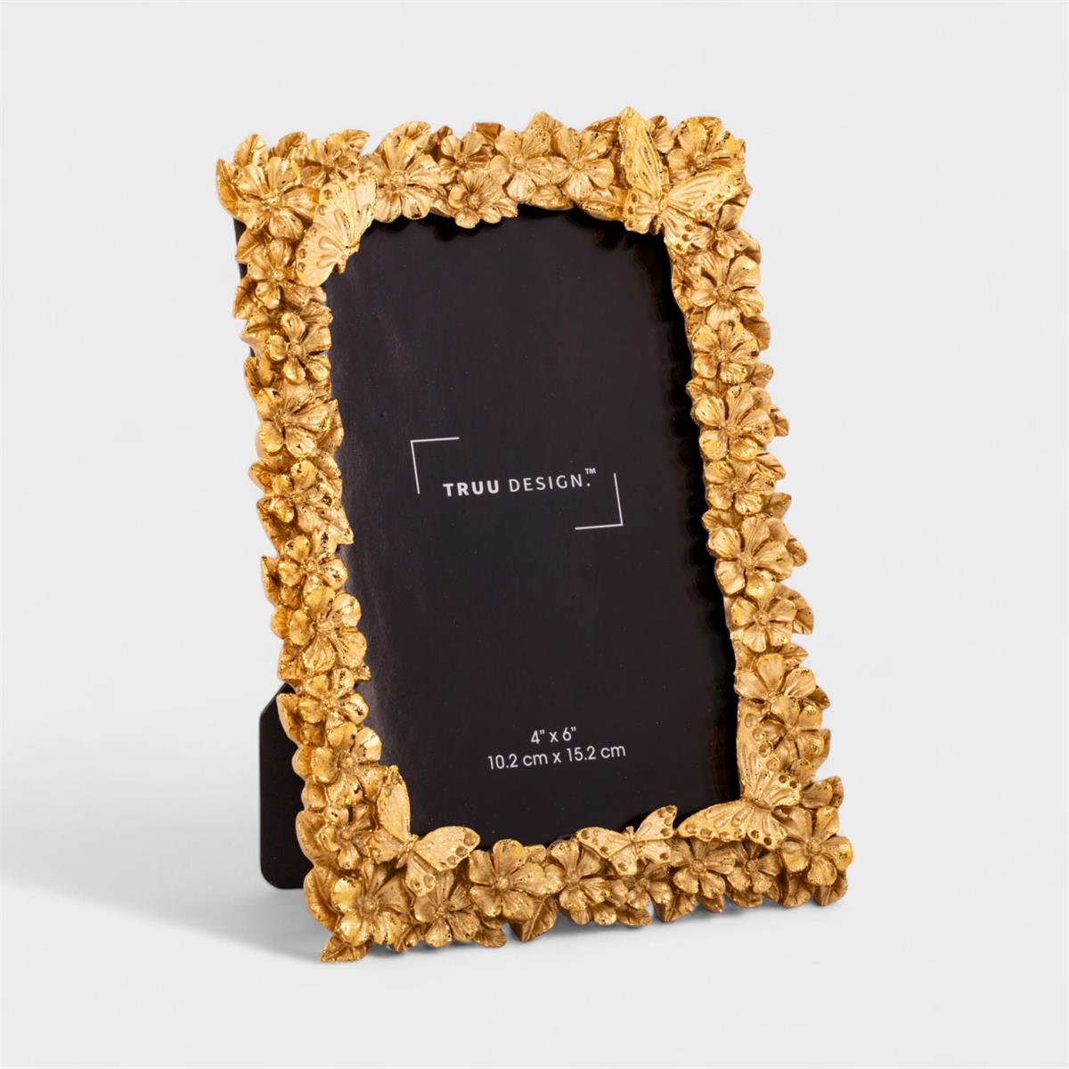 Gold Resin 3D Bfly Photo Frame, 4x6", Bubble bag