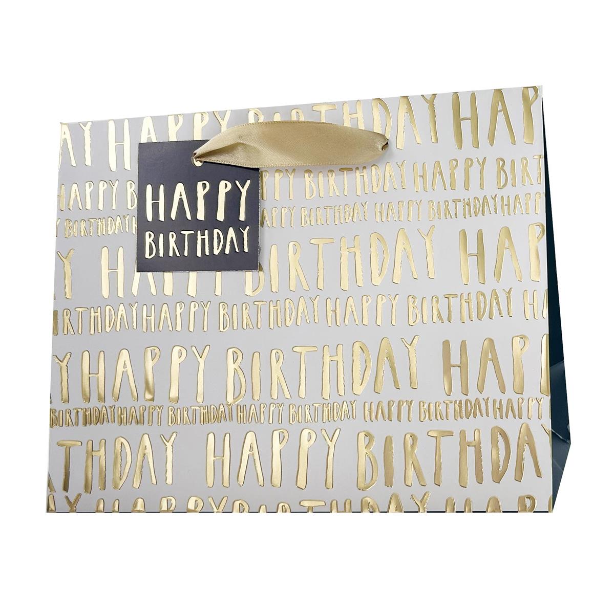 Paper T. Gift Bag, Large, Happy Bday, Matte/HS, 157GSM, tag+j-hook