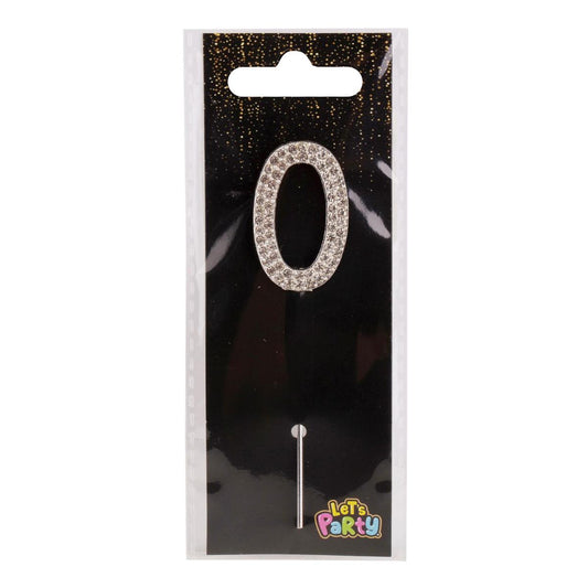 Let's Party #0 Rhinestone Numeral Cake Topper 4cm, silver