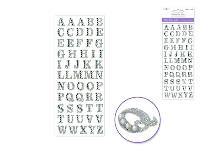 Paper Craft Sticker: 3.37"x7.87" Gemmed Glitter Letters E) Silver