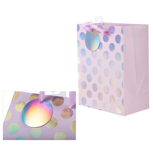Paper T. Gift Bag, Medium, Irid Dots, Matte/HS 157GSM, HS Tag +j-hook