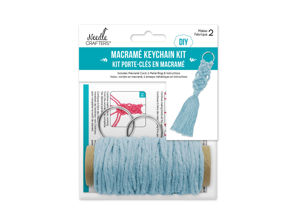 Needlecrafters: DIY Macramé Keychain Kit w/Key Ring~ Makes 2 D) Blue
