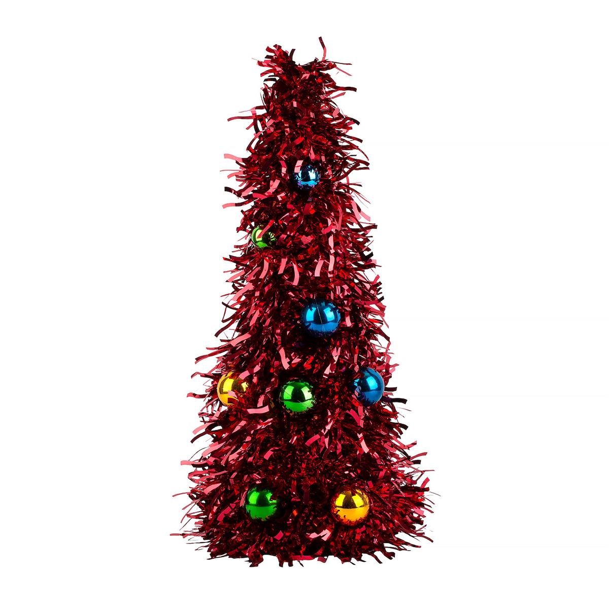 Deco N. 19" Tinsel Xmas Tree Décor, Red, cht