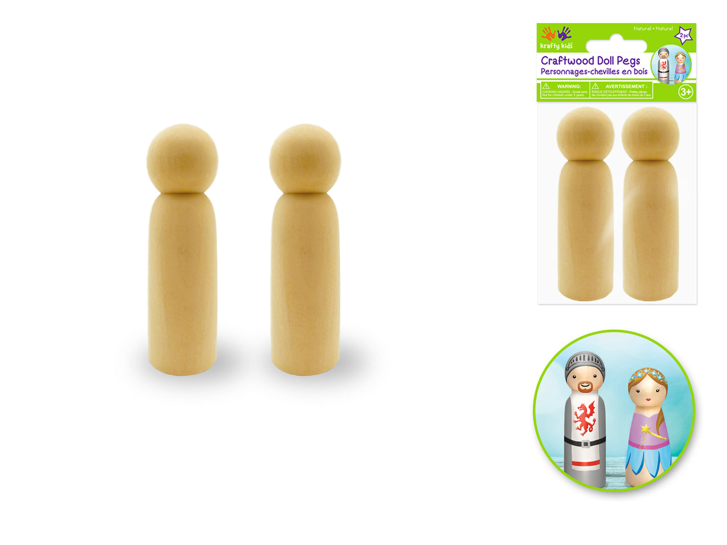 Craftwood: 3"x1" Doll Peg 2pc Natural B) Boy Doll