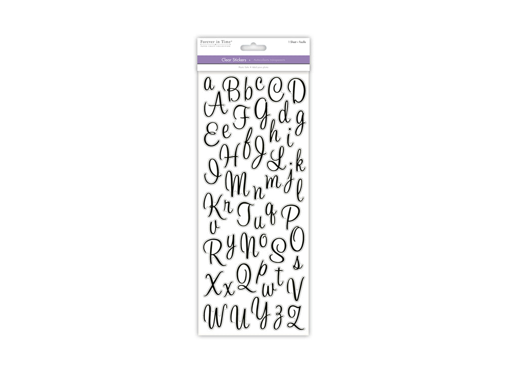 Paper Craft Sticker: 5"x12" Letters & Numbers Medley Clear Q) Letters Black Cursive