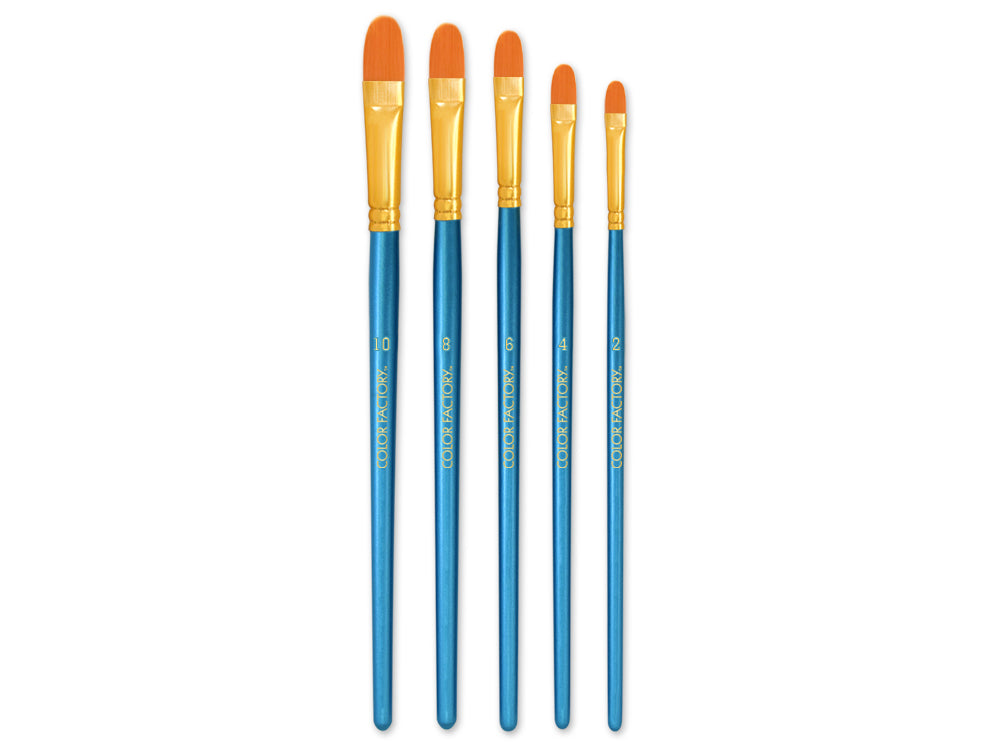 Artist Brush Set: Deluxe Taklon Brush Sets x5 Wood Handle B) Filbert
