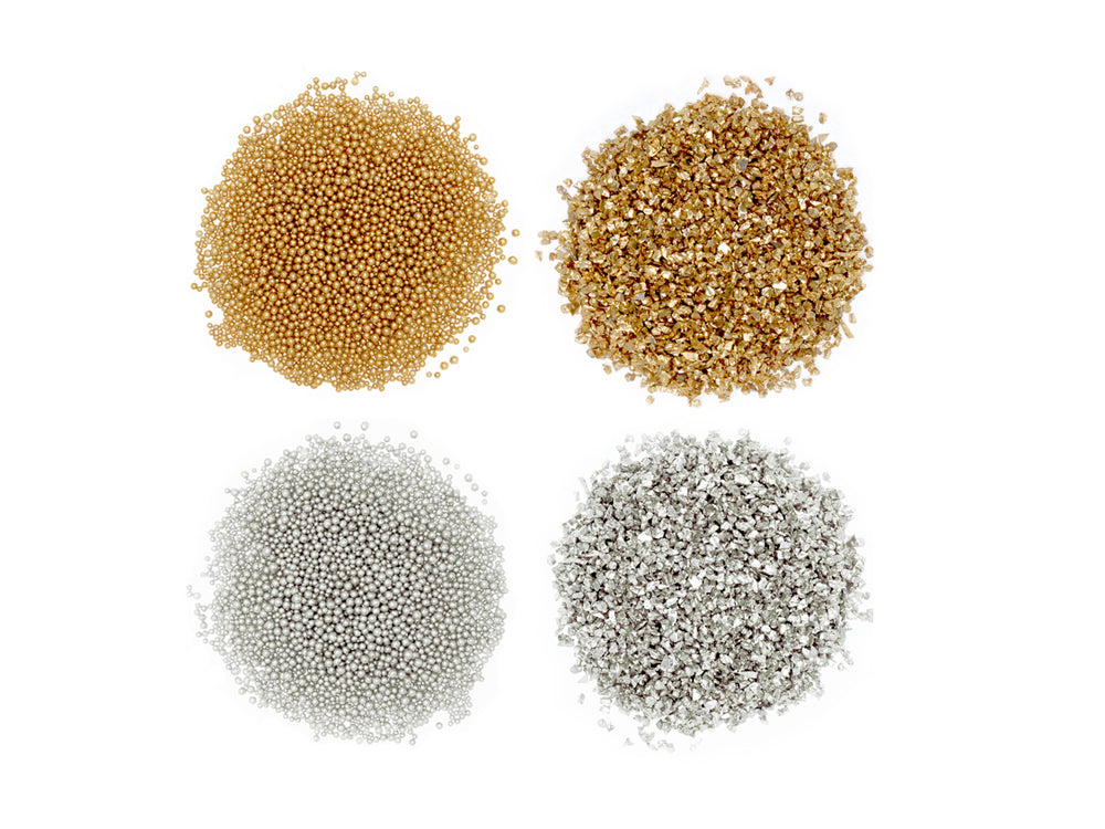 Craft Décor: Micro Beads & Deco Flakes Accent Vials x4 A) Gold/Silver