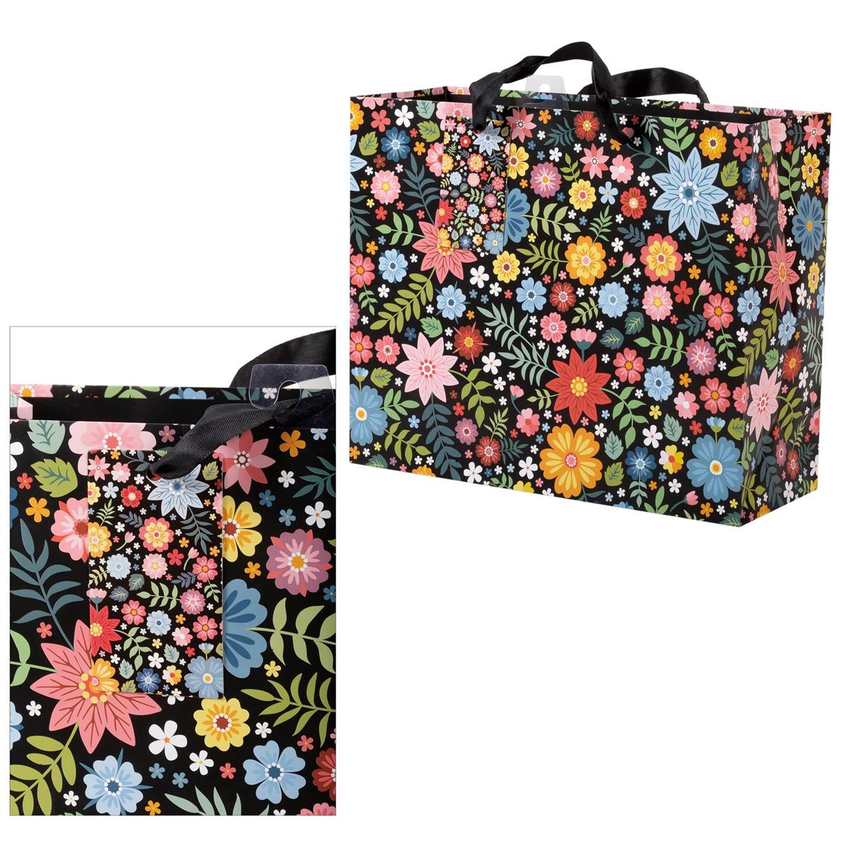 Paper T. Gift Bag, Large Horizontal, Floral, Matte 157GSM, Tag +j-hook