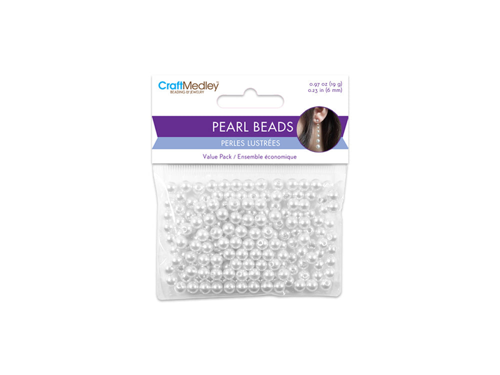 Pearl Beads: Acrylic Sleek White Value-Pack D) 6mm~ 185pc