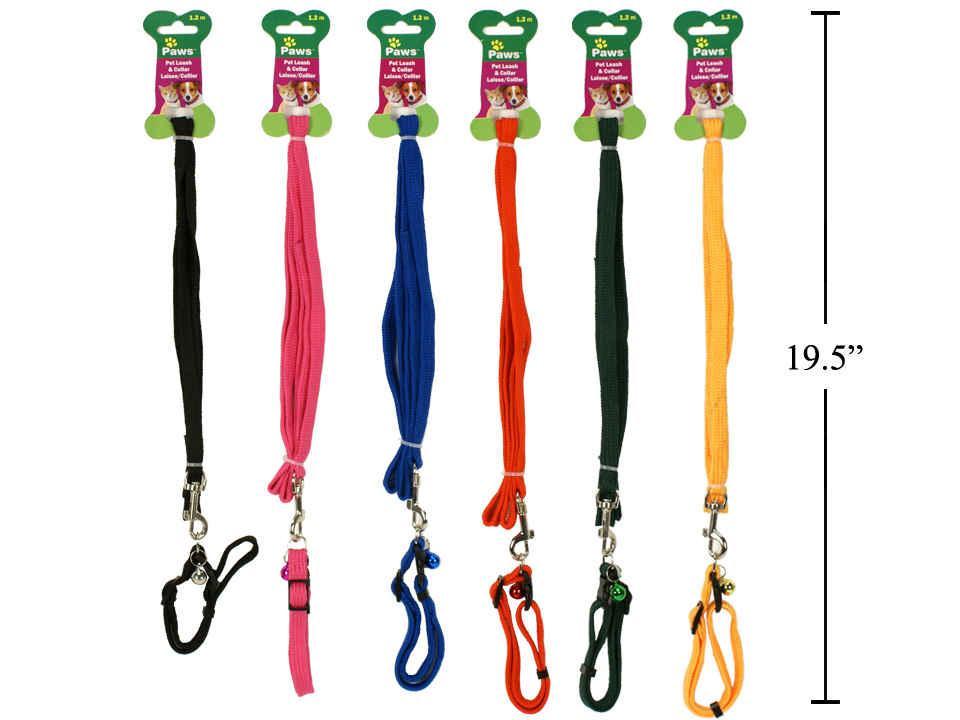 PAWS.1.2m Pet Leash w/Collar,6 col. (A312685)