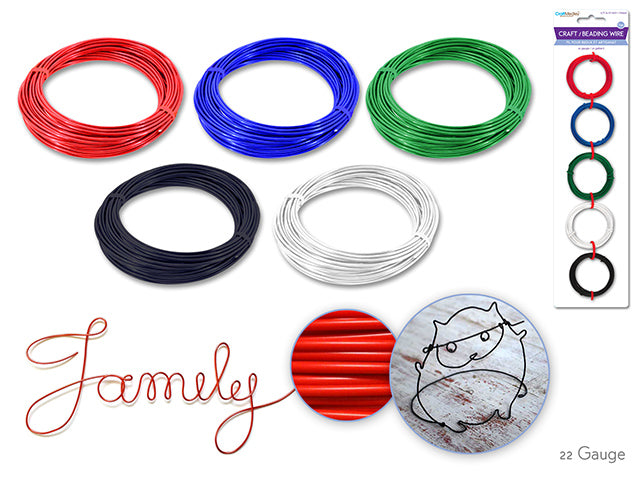Craft/Beading Wire: 22g Brights 4m x 5 Colors Asst (20m Total)