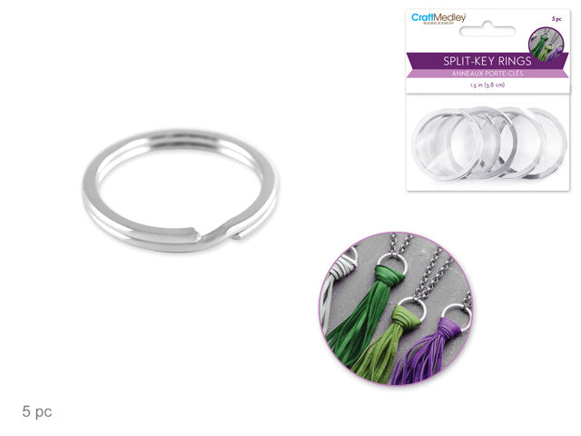 Jewelry Findings: 1.5" Split Key-Rings x5 Heavy Duty Silver