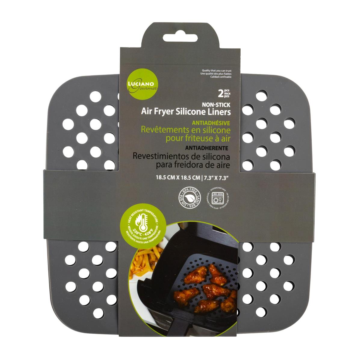 L.Gourmet 2-pc Silicone Air Fryer Liner, 7.5" x 7.5", hanging card