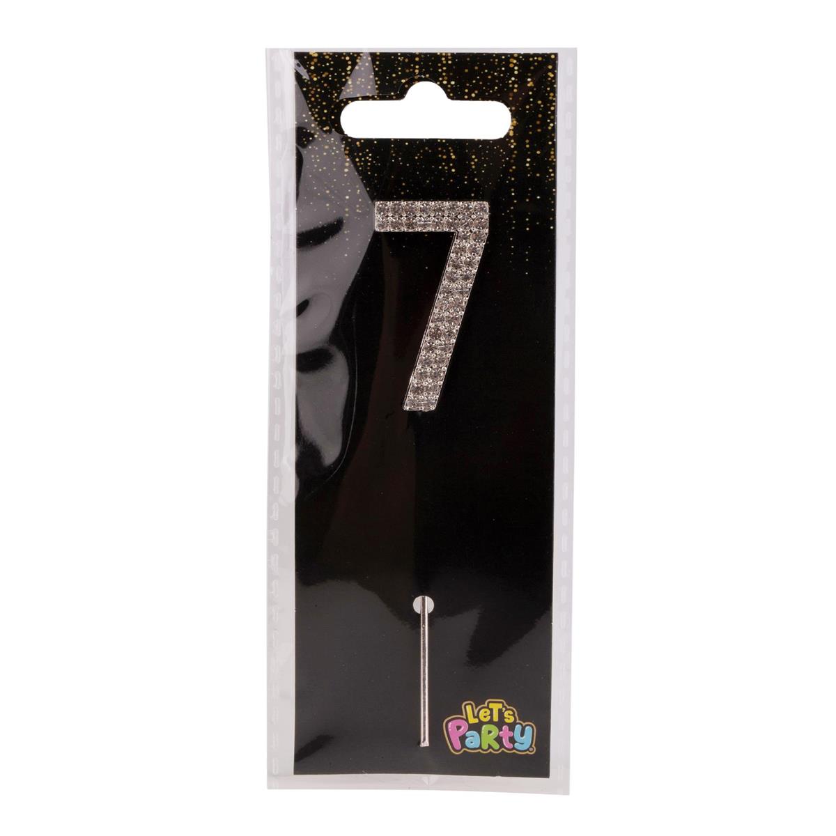 Let's Party #7 Rhinestone Numeral Cake Topper 4cm, silver