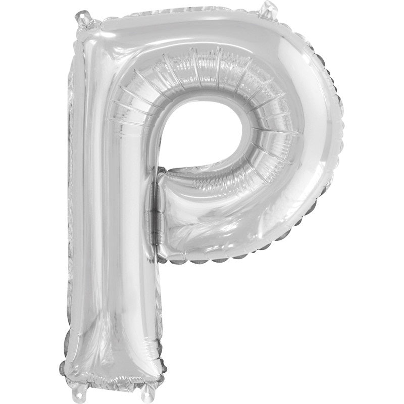 Silver Letter P Shaped Foil Balloon 14"  Packaged