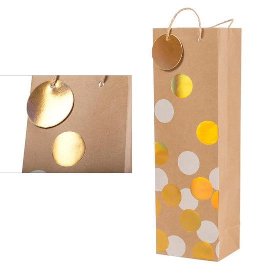 Paper T. Gift Bag, Bottle, Irid Dots, 180GSM, HS Tag +j-hook