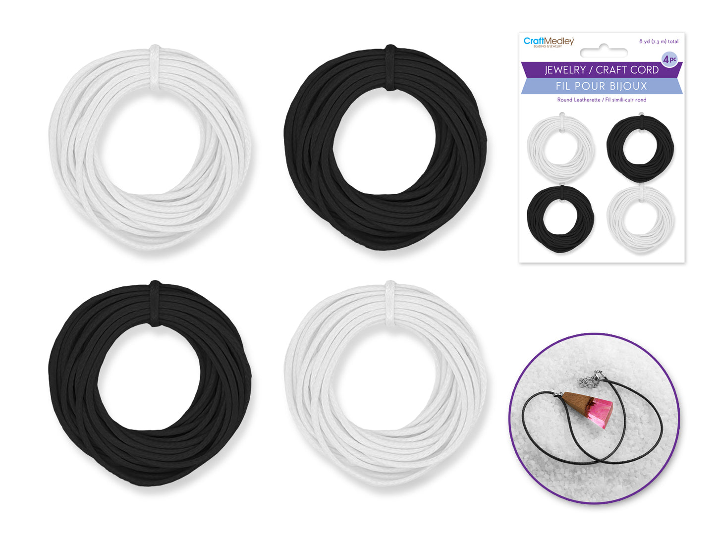 Jewelry/Craft Cord: 1mmx8yds Leatherette Round 4-col Asst D) Classic