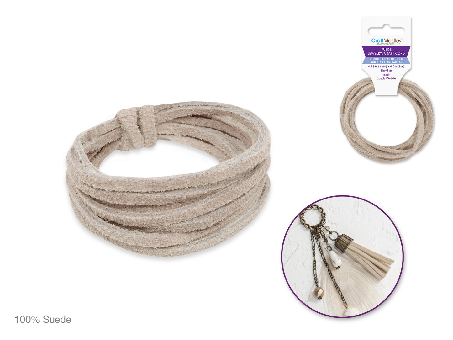 Jewelry/Craft Cord: 100% Suede 3mm Flat x2m D) Natural