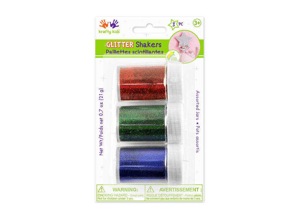 Twinkle Town: 21g Glitter Shaker Jars 3x7g Asst w/Screw-Top B) Red/Green/Blue