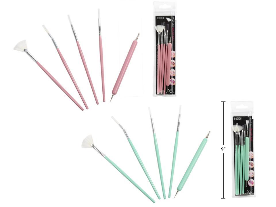 Bodico, 5-pc Nail Art Brush Set, 2 asst.col.,pvc bag w/ insert card