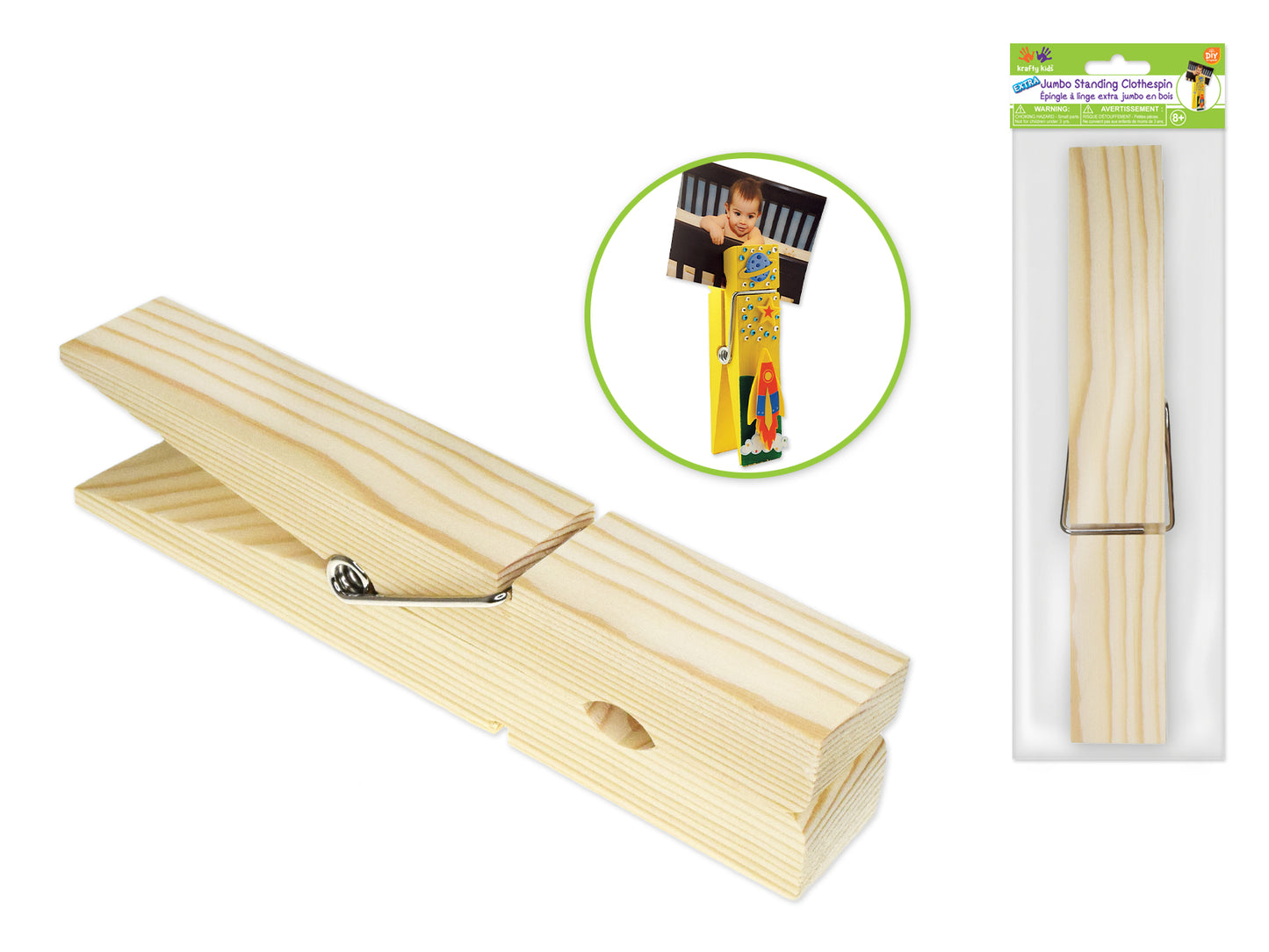 Craftwood: 8.3" Extra Jumbo Standing Clothespin Natural