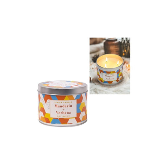 KG 3-Wick Tin Mandarin & Verbena Paraffin/Soy Blend Candle (Az)