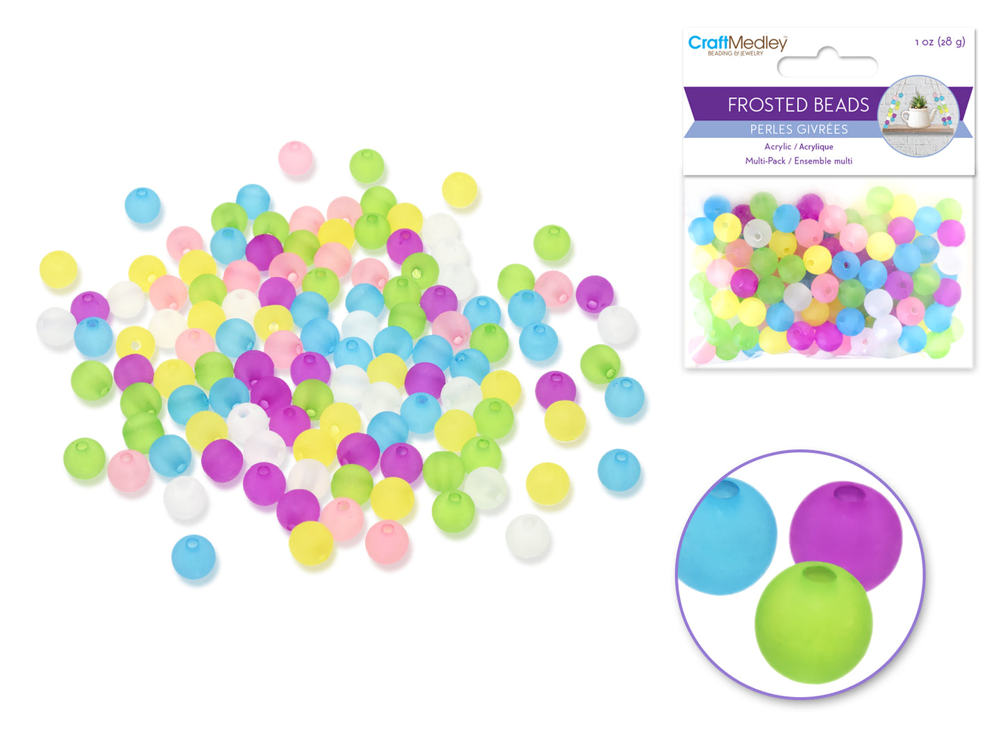 Acrylic Beads: 28g Multi-Packs A) 8mm Round Frosted