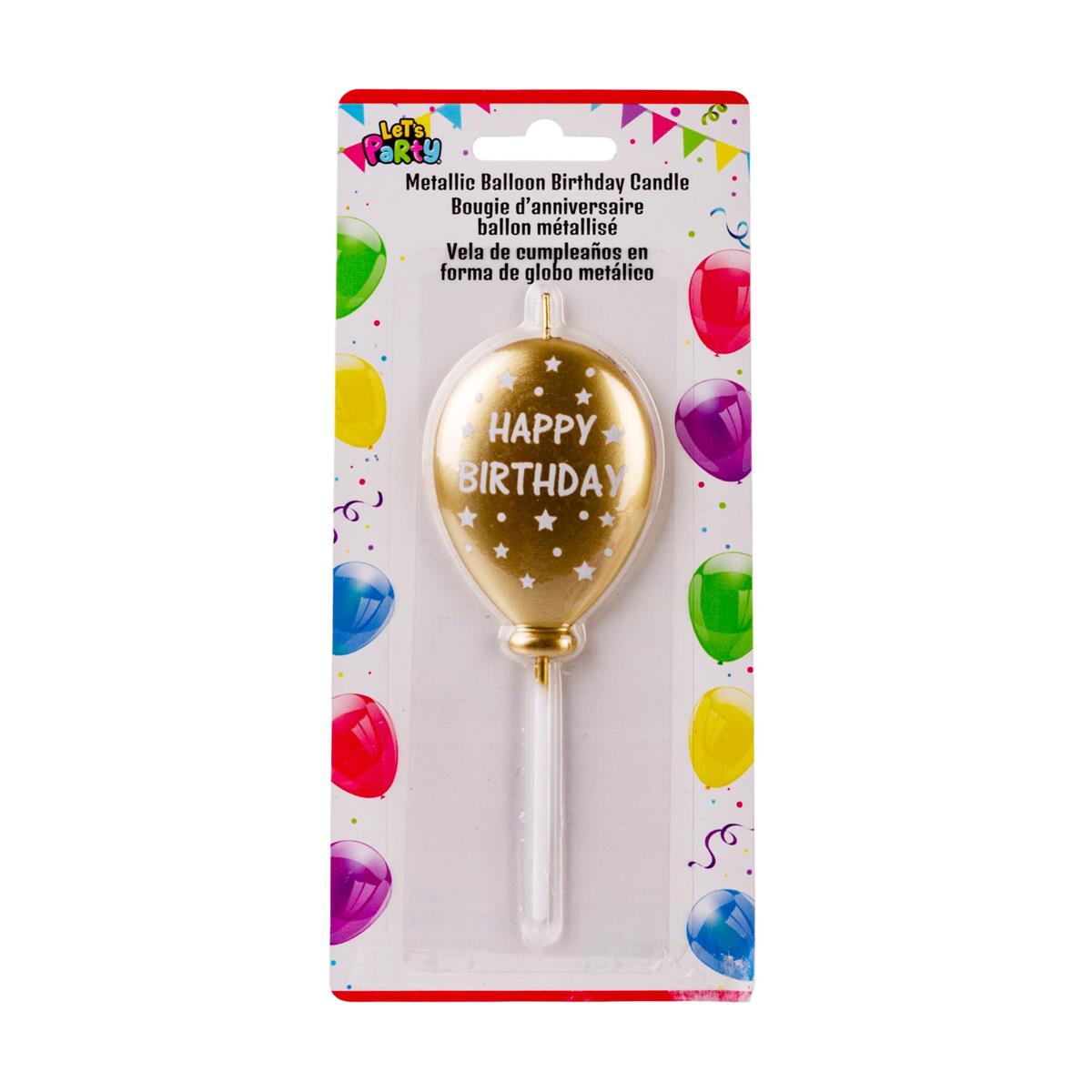 Let's Party Gold Metallic Balloon Birthday Candle