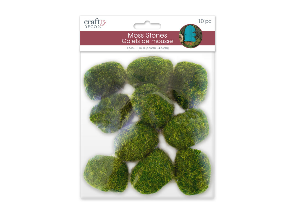Craft Decor: 1.8"x1.3"x0.9" Mini Moss Stones x10 Asst Shapes