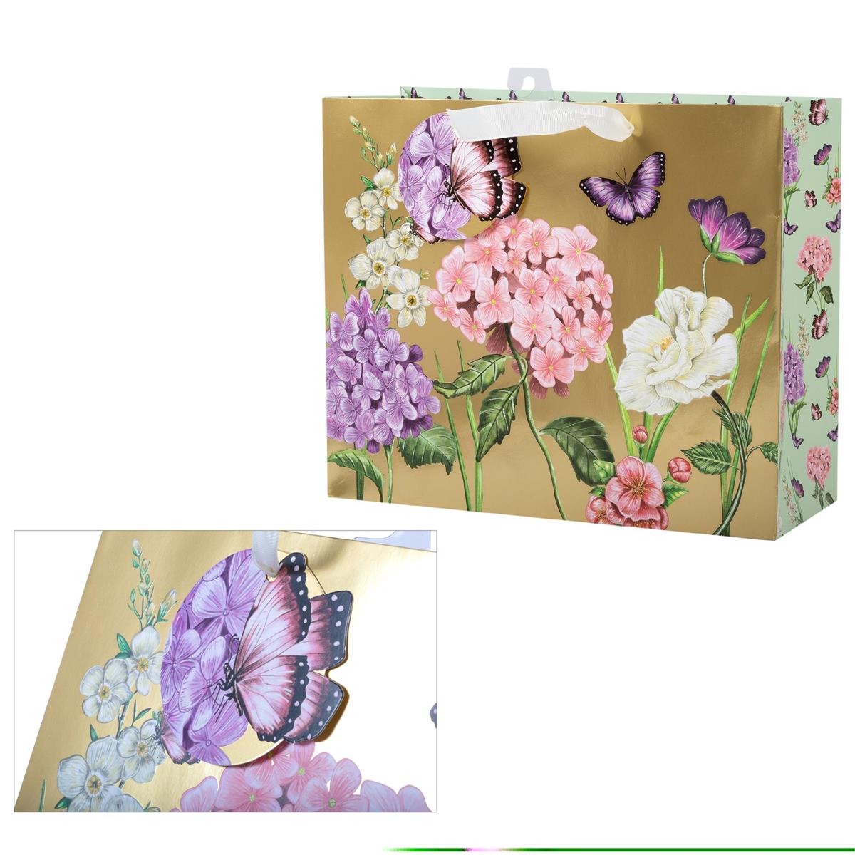 Paper T. DLX Lge Horiz. Gift Bag Floral, Matte/HS 210GSM, tag+j-hook