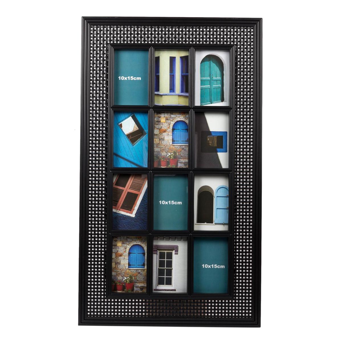 Rattan-Look Collage Frame 12(4x6"), Matte Black Plastic
