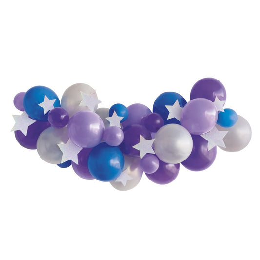 Assorted Lavender  Purple  Royal Blue  & Silver Balloon Arch Kit and Diecut Stars