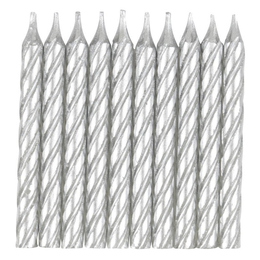 Silver Spiral Birthday Candles  10ct