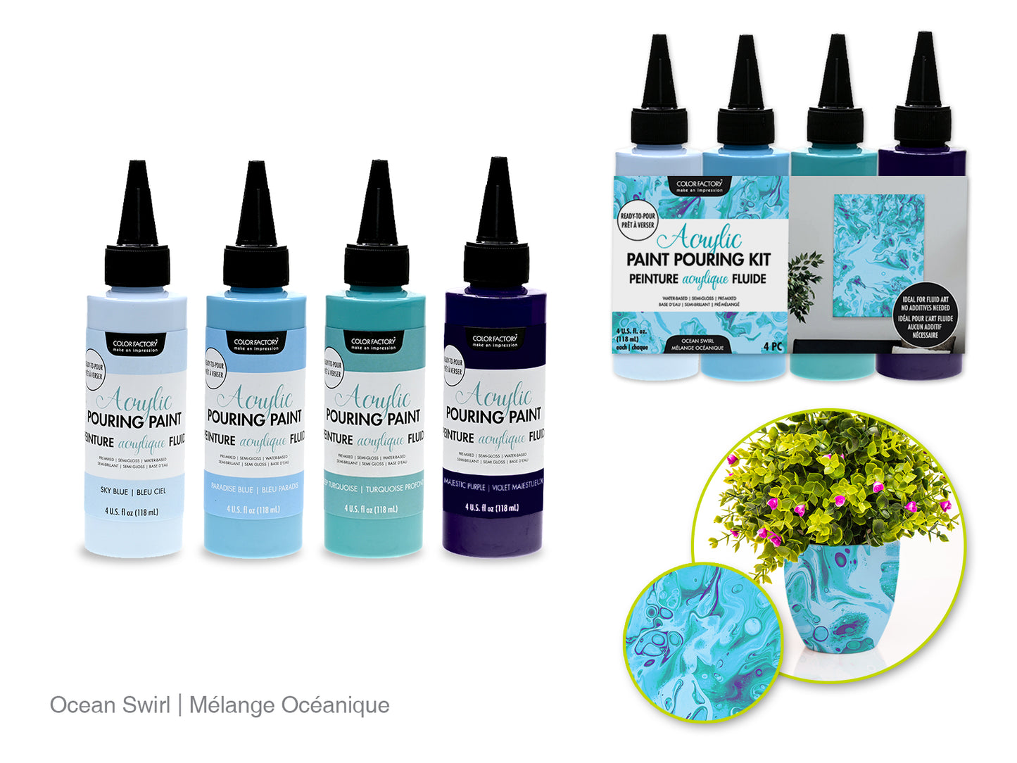 Color Factory: 4oz 4ct Acrylic Pouring Paint Kit~ Ready To Pour A) Ocean Swirl