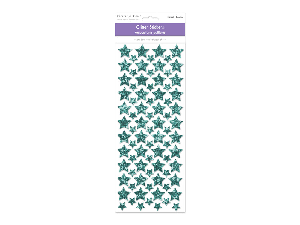 Paper Craft Sticker: 12.5cmx30.5cm Glitter Shapes H) Aqua Stars