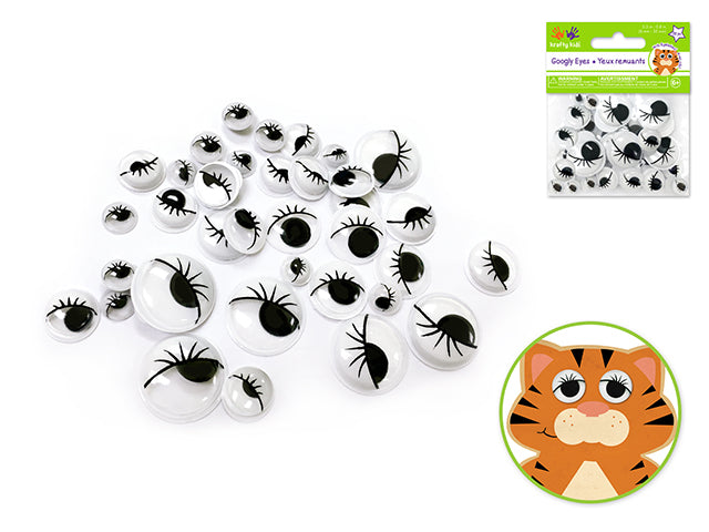 Paste-On Googly Eyes: Lashes 8mm-20mm 38/pk Black Standard