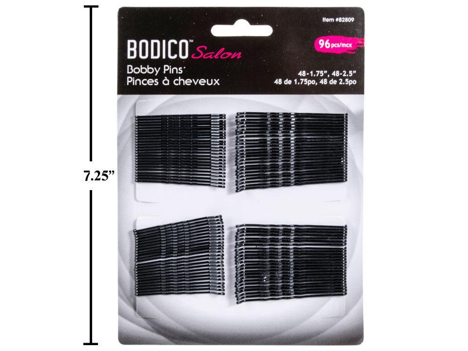 Bodico 96-pc Bobby Pins, Black, 1.75" & 2.5" @ 48 pcs. on card(HZ)