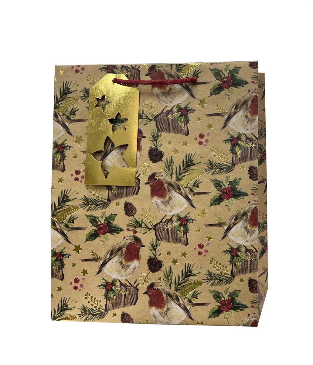 Paper T. Xmas DLX Gift Bag, Birds, Large, 10.25"x12.6"x4.7", 210gsm