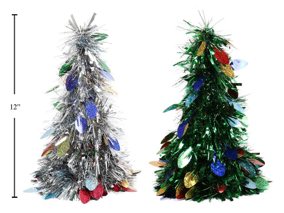 Deco N. 12" Tinsel Table-Top Xmas Tree, 2asst., cht