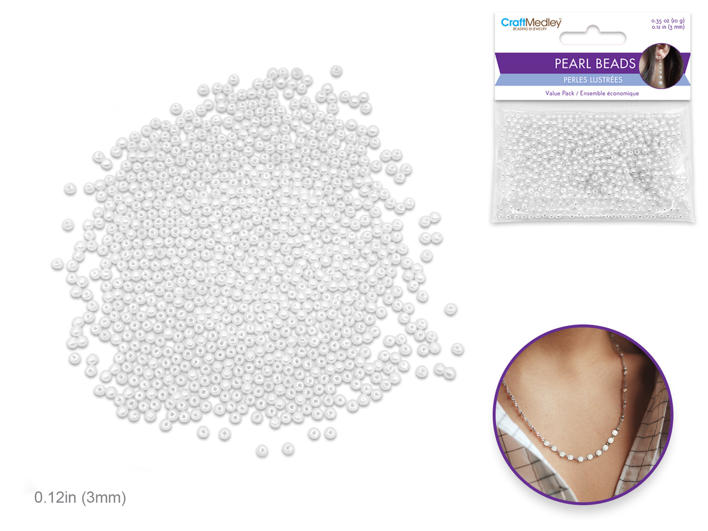 Pearl Beads: Acrylic Sleek White Value-Pack A) 3mm~ 850pc