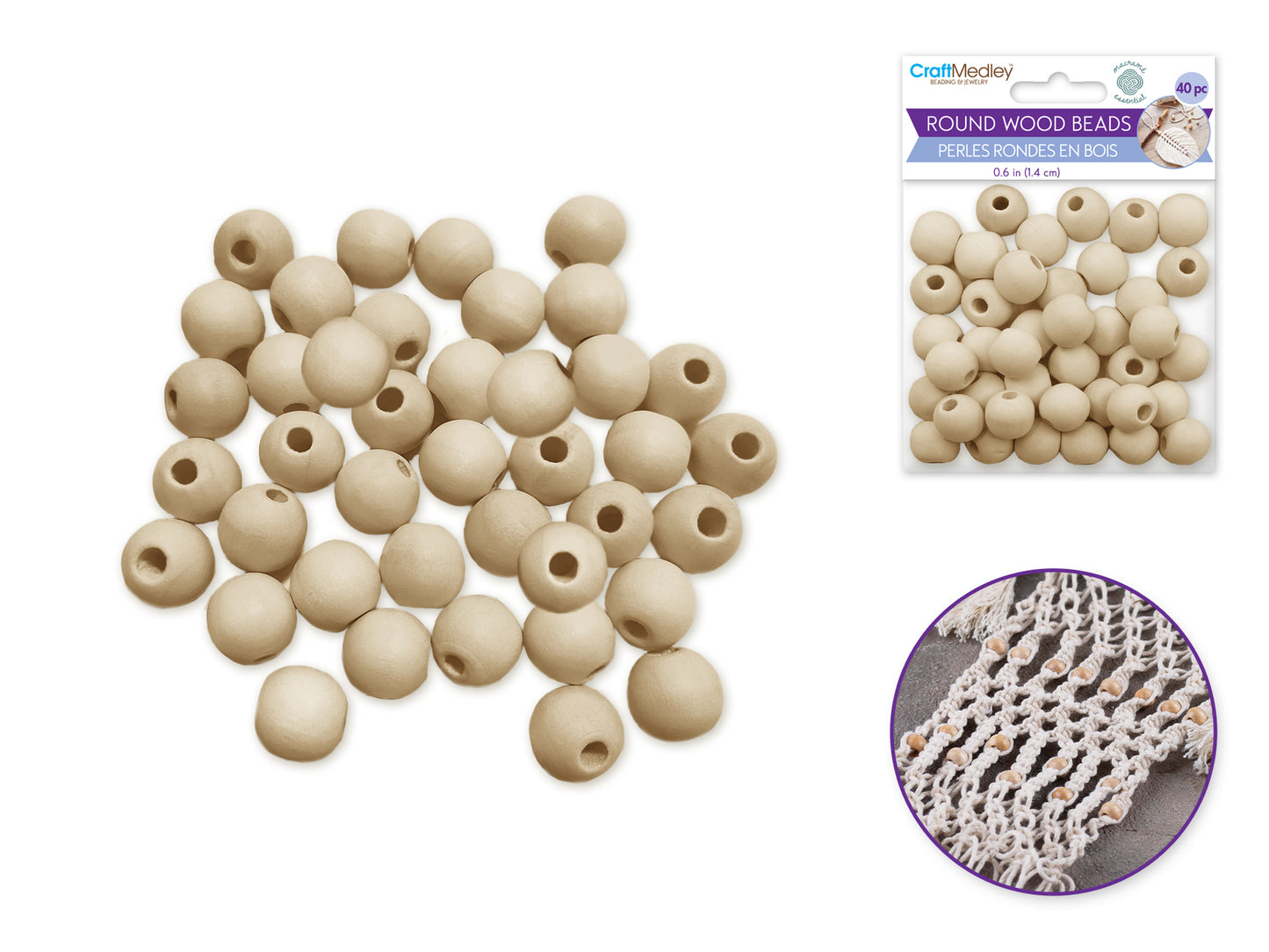 Wood Craft: Round Beads Natural C) 14mm 40pc