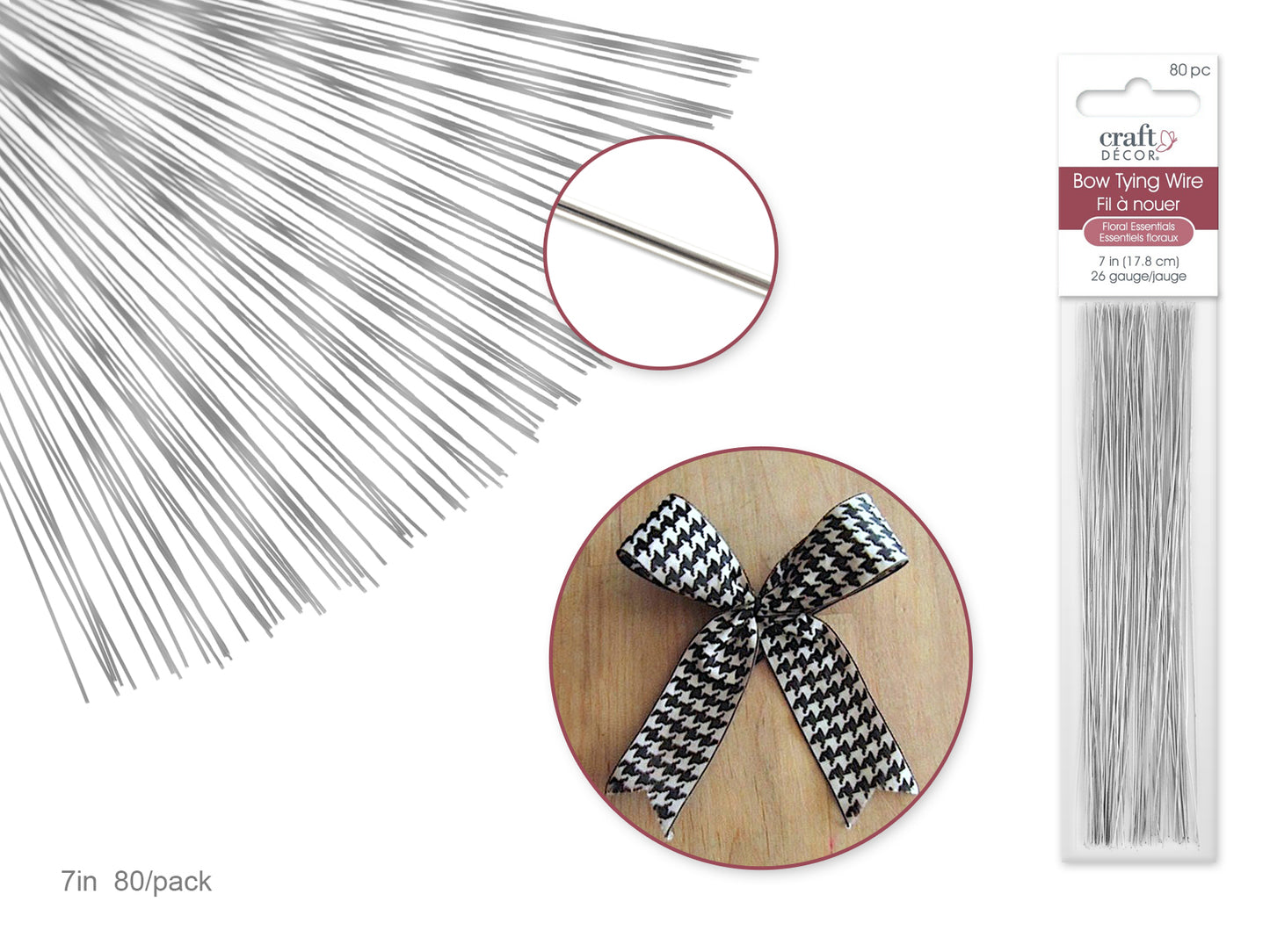 Craft Decor: 7" Bow Tying Wire Silver 26g 80/pkg