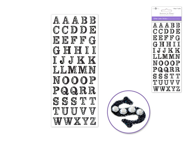 Paper Craft Sticker: 3.37"x7.87" Gemmed Glitter Letters C) Black